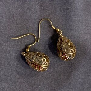 Source Unknown Gold and Red Filigree Earrings